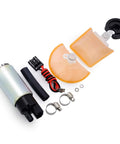 High Performance Fuel Pump Direct Fit For Honda, Acura, Hyundai, Jeep, Infiniti, Suzuki, Chevrolet, Lexus, Chrysler, Ford, Mazda, Mitsubishi With Nylon Strainer And Universal Connector Wire, including components displayed.