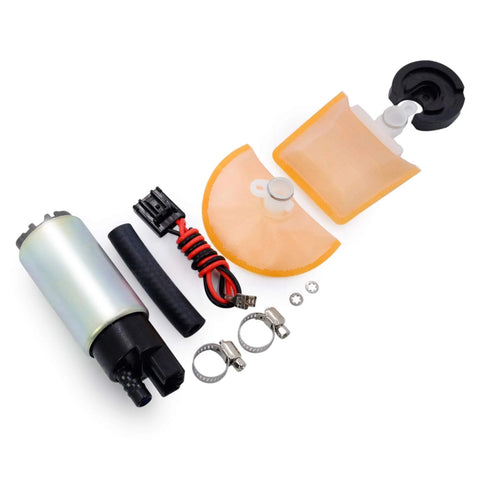 High Performance Fuel Pump Direct Fit For Honda, Acura, Hyundai, Jeep, Infiniti, Suzuki, Chevrolet, Lexus, Chrysler, Ford, Mazda, Mitsubishi With Nylon Strainer And Universal Connector Wire, including components displayed.