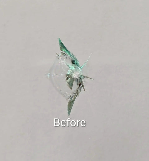Close-up of cracked auto glass before using Pro Windshield Repair Kit With Advanced Flexing Holding Structure For Stronger Glass.