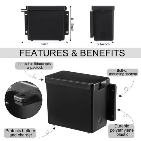 Bulletproof 3 Pack Breakaway Battery Box For Trailers And Travel Trailers Lockable Spare Battery Case size 6x5.5x3.25 inches with padlock.