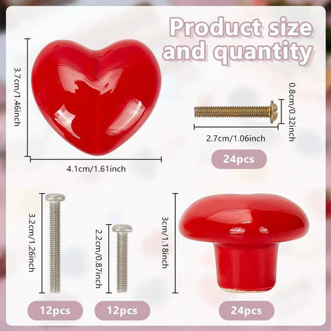 Heart Shaped Porcelain Cabinet Knobs Set 24 Pieces In 12 Colorways Ceramic Kitchen Dresser Knobs Decorative Drawer Handles