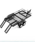 Level Up Your RC Rig With This Badass All Metal Trailer Cargo Carrier Featuring Removable Bed Perfect For TRX4M SCX24 FMS Model Upgrades DIY Build Kit 1 24 Scale RC Vehicles, black steel cargo trailer with ramp.