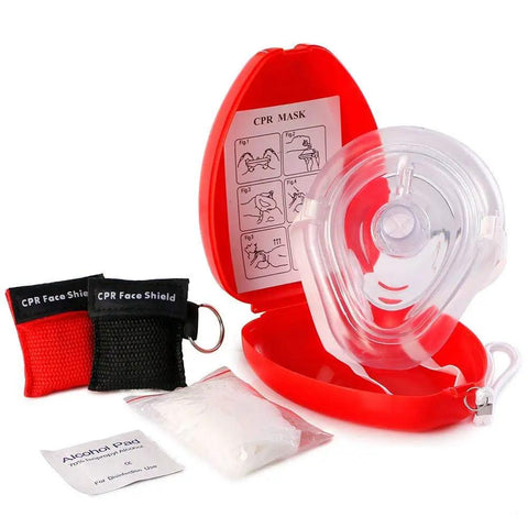 Pocket CPR Mask Kit For Adults And Kids With One Way Valve, Hard Case Resuscitation Kit With Wrist Strap, Gloves, Wipes, And Keychain Face Shield, Latex Free Emergency First Aid Gear.