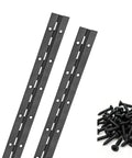 Rock Solid Black Piano Hinges For Boats Cabinets And Doors Full Length Stainless Steel With All Screws Included No Sweat Surface Mount Two Pack 24 Inch Long, showing two 24 inch black hinges and black screws.