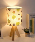 Tripod Table Lamp For Kids Bedroom Nightstand With Kid Friendly Cartoon Linen Lampshade, Wood Tripod Base, Compact Desk Light