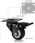 Two Inch Caster Wheels Set Of Four With Silent Polyurethane Tread, Heavy Duty Swivel Plate Casters For Cart, Black Finish