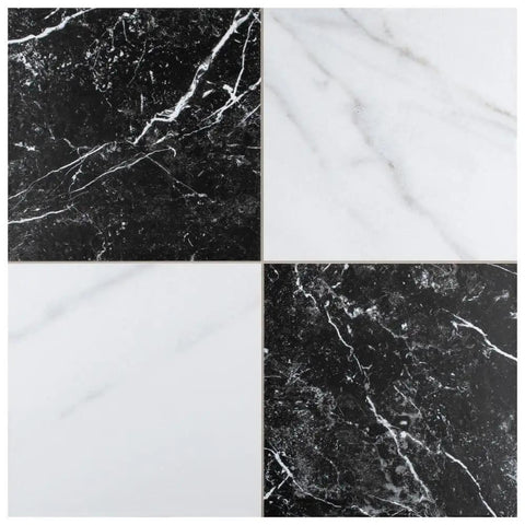 Checkerboard Porcelain Floor And Wall Tile 17 7/8 Inch Square With Glazed Textured Finish And Medium Sheen, black and white pattern