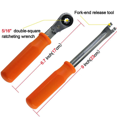 Automatic Slack Adjuster Release Tool For Air Braking Systems And Double Square Ratcheting Wrench Set with orange handles