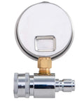 Pro Grade Beefy Pressure Washer Gauge 6000 PSI with Three Eighths Inch Quick Connect, shown from front view, stainless steel