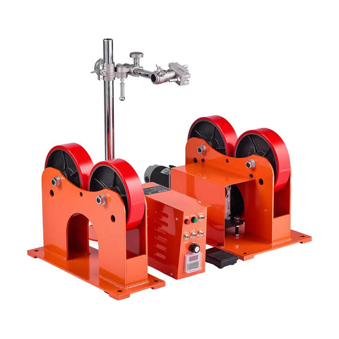 Heavy Duty Pipe Turning Rolls 2205 Lbs Capacity With Smooth Linkage Roller System Adjustable Wheel Range For Welding Positioner and Tank Support Equipment Making Jobs Easier, featuring red and black PU rollers.