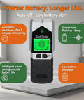 Image of 6 in 1 Stud Finder Wall Scanner-Electronic Stud Detector with LCD display and power saving features in black.