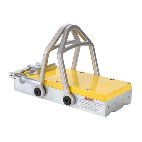 Heavy Duty Switchable Lifting Magnet With 12000 Pounds Breakaway Force, featuring a yellow and silver design for steel handling.