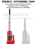 3 Ton Double Ram Hydraulic Bottle Jack With 6.5 To 16.5 Inch Lifting Range Portable Car Jack In Carrying Case image showing extended height