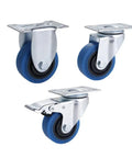 3 pieces of 4 Inch Blue Swivel Caster Wheel With Brake For Medium Duty Industrial Carts 360 Degree Swivel Go To Brake Lock
