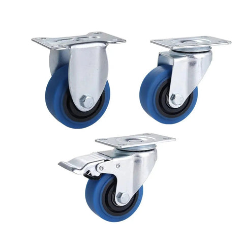 3 pieces of 4 Inch Blue Swivel Caster Wheel With Brake For Medium Duty Industrial Carts 360 Degree Swivel Go To Brake Lock