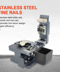 Dope Pro Grade Fiber Cleaver For FTTH Splicing With CNC Aluminum Body, open view showing stainless steel fine rails design