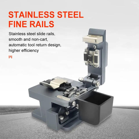 Dope Pro Grade Fiber Cleaver For FTTH Splicing With CNC Aluminum Body, open view showing stainless steel fine rails design