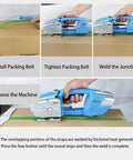 No Hassle Electric Strapping Machine With Hot Melt Seal And Rock Solid Tension Control Smoothly Fastens One Inch Pp Or Pet Tape using a green strap.