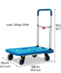 Hella Reliable Foldable Flatbed Hand Truck With Easy Adjust Handle And Smooth Gliding Wheels, 150kg capacity, blue platform cart.