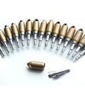 12 Pack 100 Grain Copper Arrow Heads With Whistle Broadheads for Archery Target Practice, shown in row with screw-in tips visible.