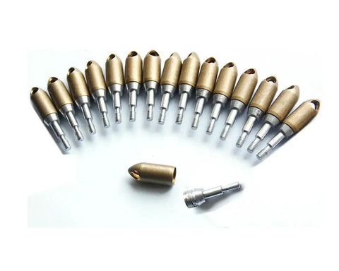 12 Pack 100 Grain Copper Arrow Heads With Whistle Broadheads for Archery Target Practice, shown in row with screw-in tips visible.