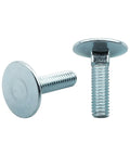 Two zinc elevator bolts with flat heads and square necks, 3/8-16 x 1-1/2 in.