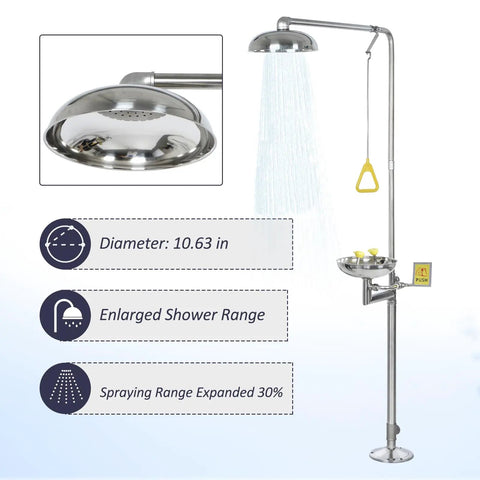 Pro Grade SS304 Stainless Steel Emergency Shower Eyewash Station Combo Kit With Dual Aerated Nozzles To Deliver Full Coverage Heavy Duty Safety Basin Built Tough For Daily Grind Operations