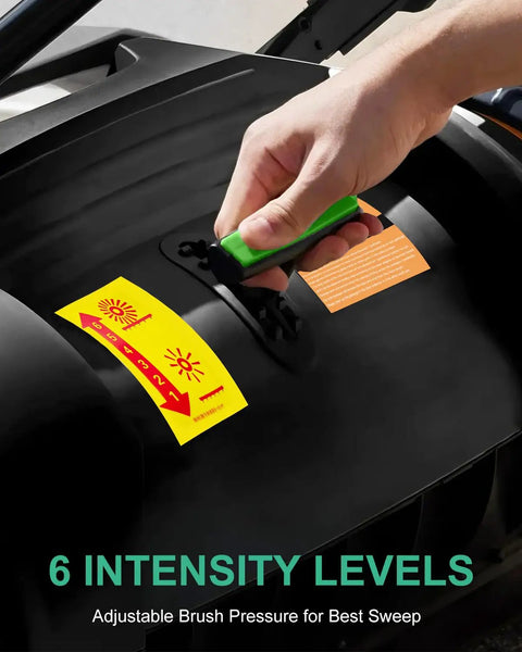 Close-up of the 6 intensity levels adjuster on the Heavy Duty 43 Inch Walk Behind Floor Sweeper Manual Push Broom.