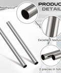Two 304 stainless steel tubes, 3/4 in OD, 12 in long, 16 gauge thick-walled round metal tubing (side view)