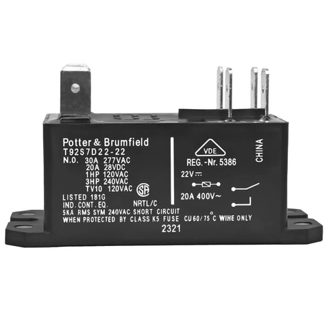 Two Pack DPST Furnace Relay Replacement - Genuine OEM Quality General Purpose Relay, model T92S7D22-22, black with labels.