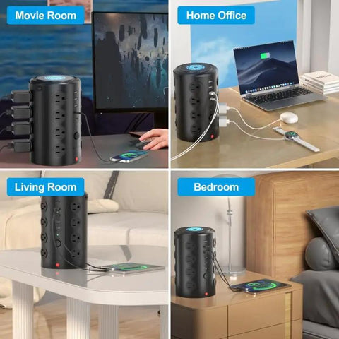 A Dead Simple Heavy Duty 6Ft Power Strip Tower Surge Protector With 16 Broad Spaced Ac Sockets And Five Quick Usb C Charging Ports For Dodging Cable Chaos In Your Home Office Today in different rooms.