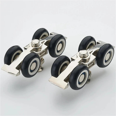 Barn Door Rollers 2 Pack Heavy Duty Silent Glide Tracks For Cabinets And Balconies Rock Solid Wheeled Pulleys with rubber wheels.