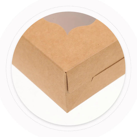 Corner of Brown DIY Cookie Boxes With Window 50 Pack Portable Paper Bakery Boxes for Treats