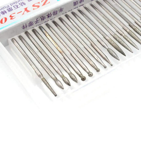 30 Piece 2.35Mm Shank Titanium Coated Diamond Burrs Set For Rotary Tools With Assorted Shapes in clear packaging