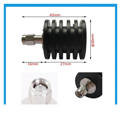 5W 50 Ohm Coaxial Dummy Load With Fixed Terminal, DC to 3GHz and Up to 6GHz Compatibility, Low SWR, Compact 43x30mm, Weighs 42g, Built for Reliable RF Testing, Tuning, Ham Radio Setups, and Lab Projects, 43x30mm