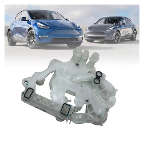 Heavy Duty Cooling Water Pump And Heat Pump Lines For Tesla Model 3 And Y, white polyamide assembly with fittings.