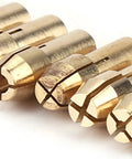 Top Tier Rotary Tool Brass Collet Set 3-Pack Featuring Quick Change Chuck With 0.5 To 3.2mm Range And 4.3mm Shank Adapter For Dremel Style Grinders And Polishers showing close-up of brass collets.