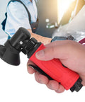 Heavy Duty Two Inch Pneumatic Angle Grinder Built Like A Tank With Durable Zinc Alloy Frame And Smooth Grip Design For Zero Hassle Rust Removal And Quick Metal Cutting Jobs held in hand.