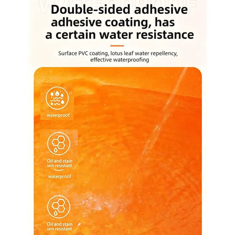 Double-sided adhesive coating for water resistance, featuring PVC material with effective waterproofing properties.
