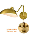 Plug In Wall Sconce Set Of 2 With Adjustable Swing Arm In Gold Brass Finish Easy On Off Switch 2 In 1 Plug In Or Hardwire