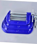 Beefy Heavy Duty 6-Inch G Clamps For Woodworking And Metalworking, blue steel clamps showing durable construction and wide jaw opening.