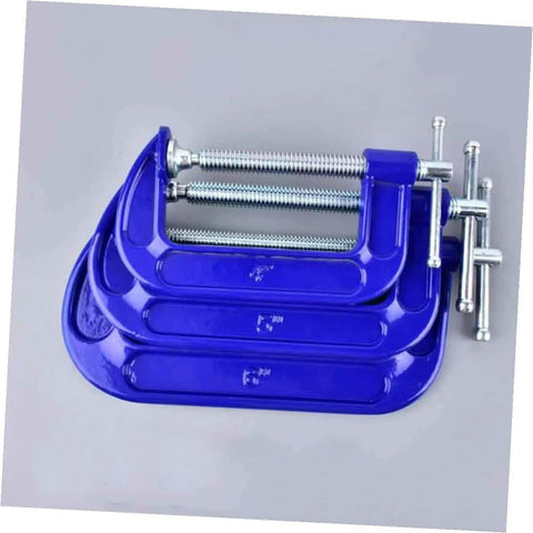 Beefy Heavy Duty 6-Inch G Clamps For Woodworking And Metalworking, blue steel clamps showing durable construction and wide jaw opening.