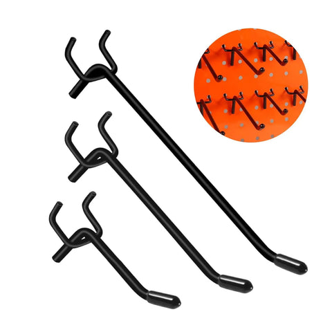 60 Piece Black Pegboard Hooks Set With 2, 4, And 6 Inch L Shaped Hangers For One Quarter Inch Pegboard, Heavy Duty Wall Mount Organizer visible.