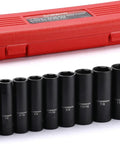 Eleven Piece Deep Impact Socket Set With One Half Inch Drive SAE Three Eighths To One Inch Six Point Flank Drive Drop Forged Chrome Vanadium