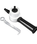 Double Head Sheet Metal Nibbler Drill Attachment For Cutting Iron Stainless Steel Copper Aluminum With Adjustable Dual Heads for electric tools, with a black handle and metal accessories.