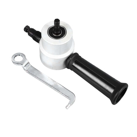 Dual Head Sheet Metal Nibbler Cutter With Adjustable Heads And No Burr Design tool with black handle and silver wrench