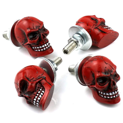 Skull License Plate Screws 4 Pack Universal Fit For Cars Trucks And Motorcycles Red Premium Dope Car Accessories Bolts