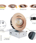 4 Inch LED Gimbal Recessed Light Kit 6 Pack Dimmable Eyeball Soffit Lights With Junction Box 5 CCT Selectable 9W 750LM diagram