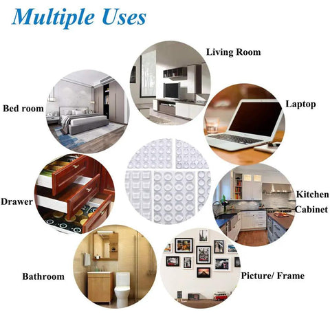 Multiple uses for Self Adhesive Noise Dampening Bumper Pads 272 Pcs In Five Sizes in various household settings.