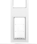 Heavy Duty Thermo Panel Sliding Glass Door Pet Entry Built Tough For Large Dogs With Heavy Aluminum Frame Tight Magnetic Seal transparent flap open.